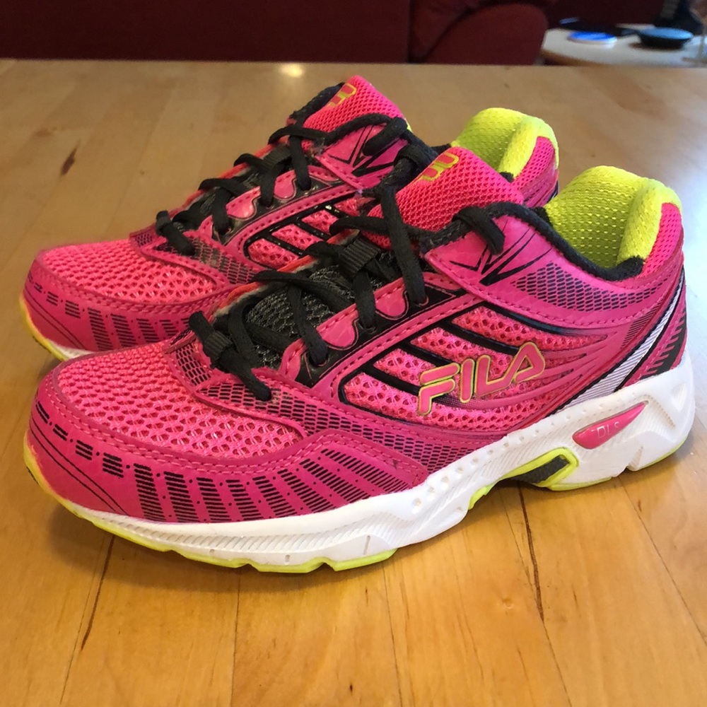 Brand New little girls FILA running athletic shoes size 13 pink & neon green